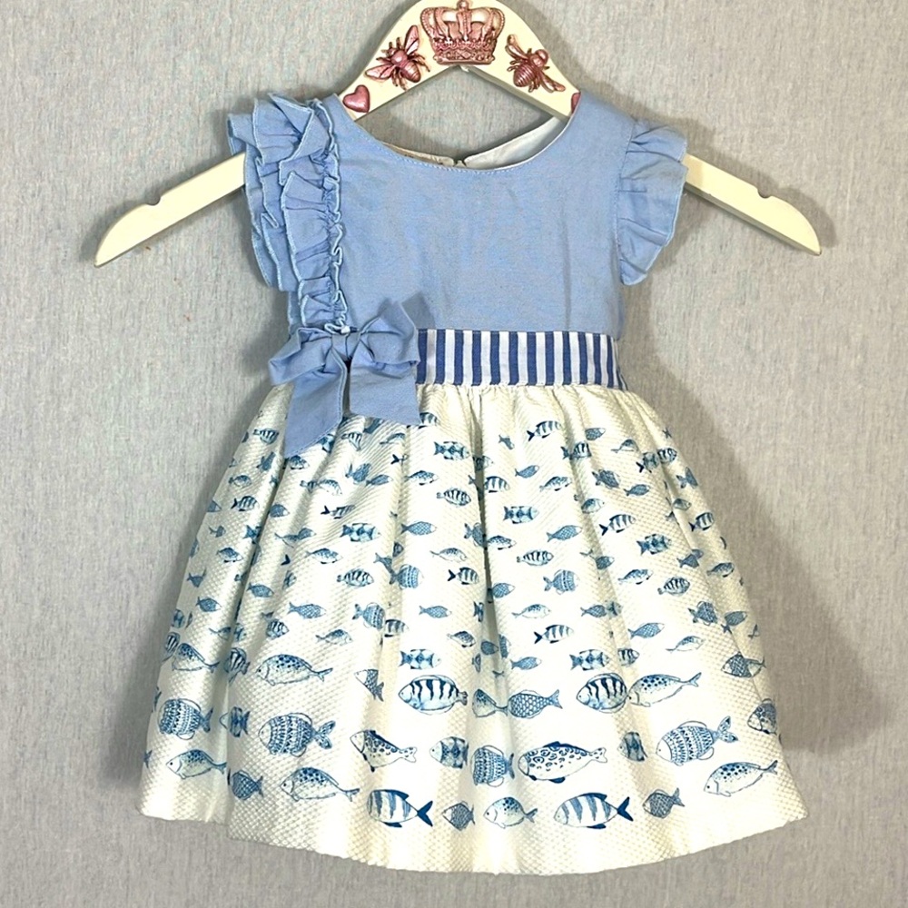 Caramelo Blue Fish Print Kids Dress size 18-24 months